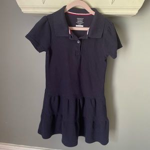 French Toast Short Sleeve Ruffle Piqué Polo Dress Navy